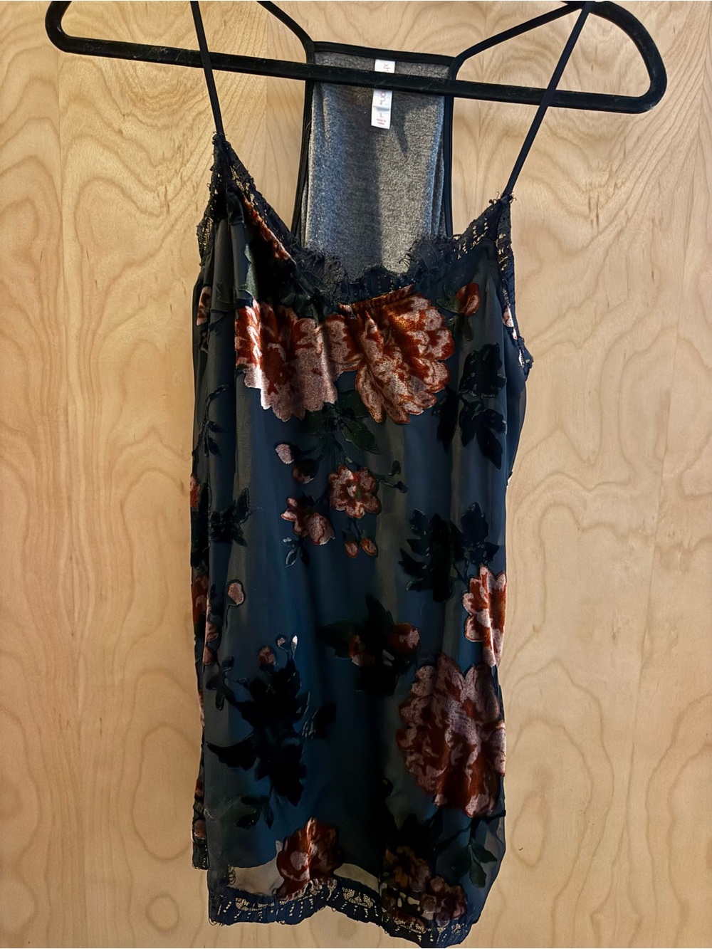Floral Lace Trim Velvet Cami Top- Size Large
